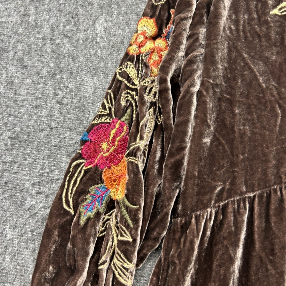 Johnny Was Taline Velvet Dress Boho Brown Midi Medium Floral Butterfly Cottage - Picture 8 of 11